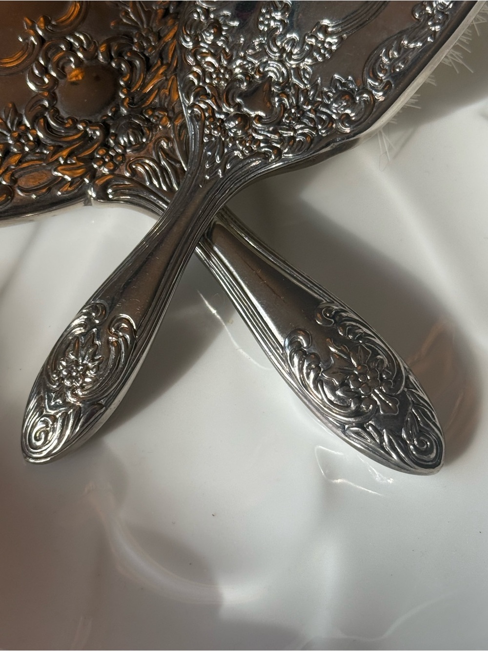 Vintage Ornate Sterling Silver Baby Vanity Set - Brush & Mirror - Picture 8 of 12